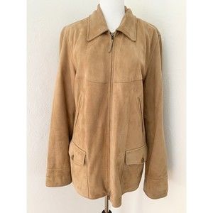 Sundance Coat Jacket Womens Sz 14 Brown Leather Suede Zip Front Barn Shacket